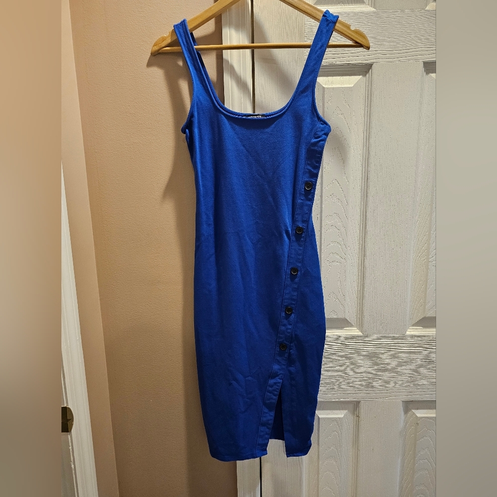 Express Royal Blue Midi Dress with Button Accents Size XS